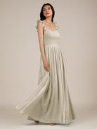 KissDress-Onyx Dove Gray A Line Sweetheart Chiffon Ruffled Long Bridesmaid Dress with Slit