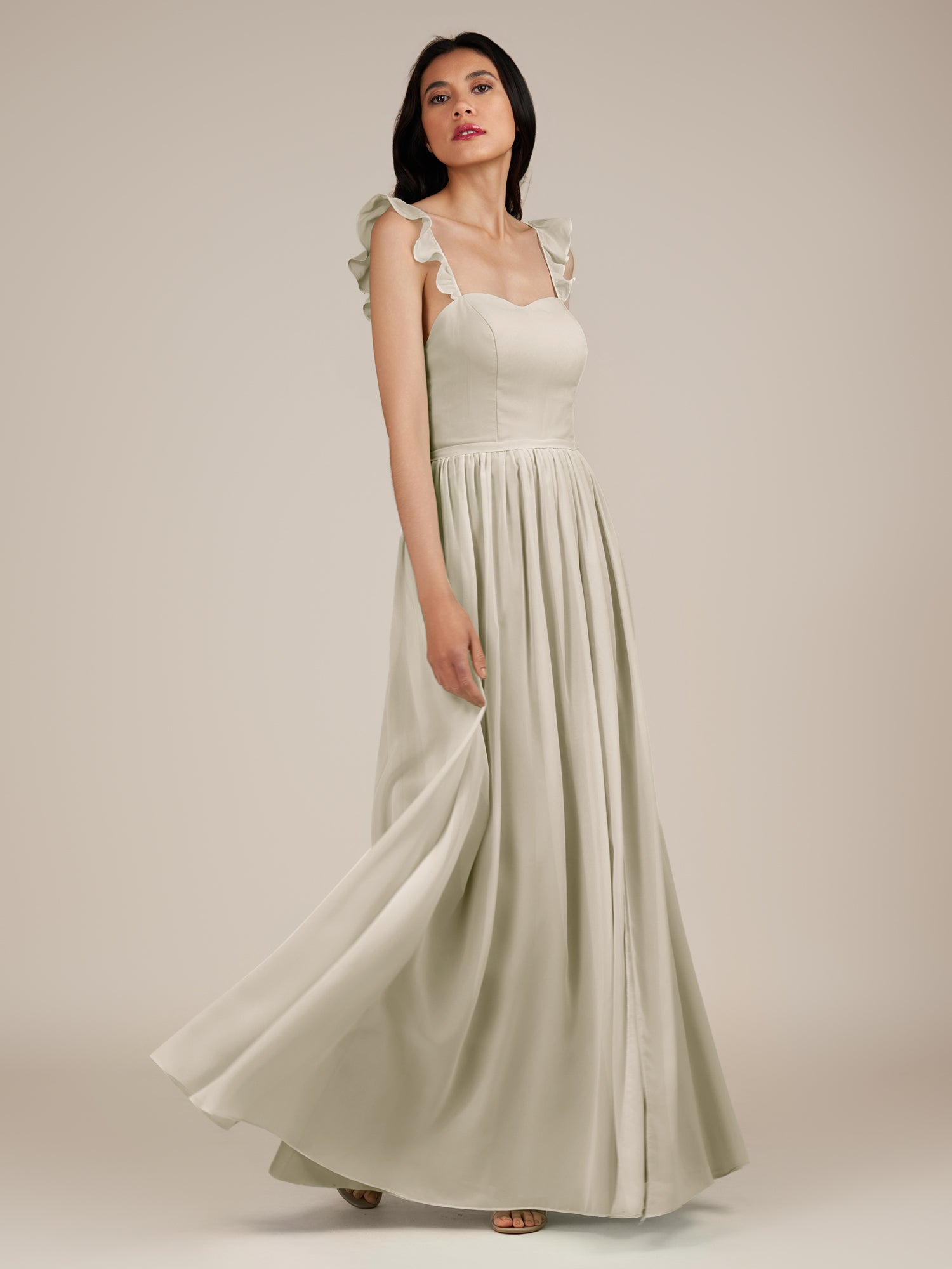 KissDress-Onyx Dove Gray A Line Sweetheart Chiffon Ruffled Long Bridesmaid Dress with Slit
