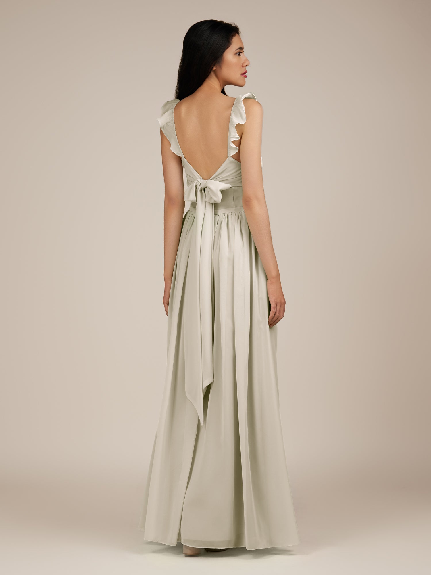 KissDress-Onyx Dove Gray A Line Sweetheart Chiffon Ruffled Long Bridesmaid Dress with Slit