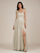 KissDress-Onyx Dove Gray A Line Sweetheart Chiffon Ruffled Long Bridesmaid Dress with Slit