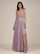 KissDress-Onyx Dusk A Line Sweetheart Chiffon Ruffled Long Bridesmaid Dress with Slit