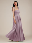 KissDress-Onyx Dusk A Line Sweetheart Chiffon Ruffled Long Bridesmaid Dress with Slit