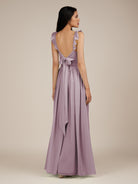 KissDress-Onyx Dusk A Line Sweetheart Chiffon Ruffled Long Bridesmaid Dress with Slit