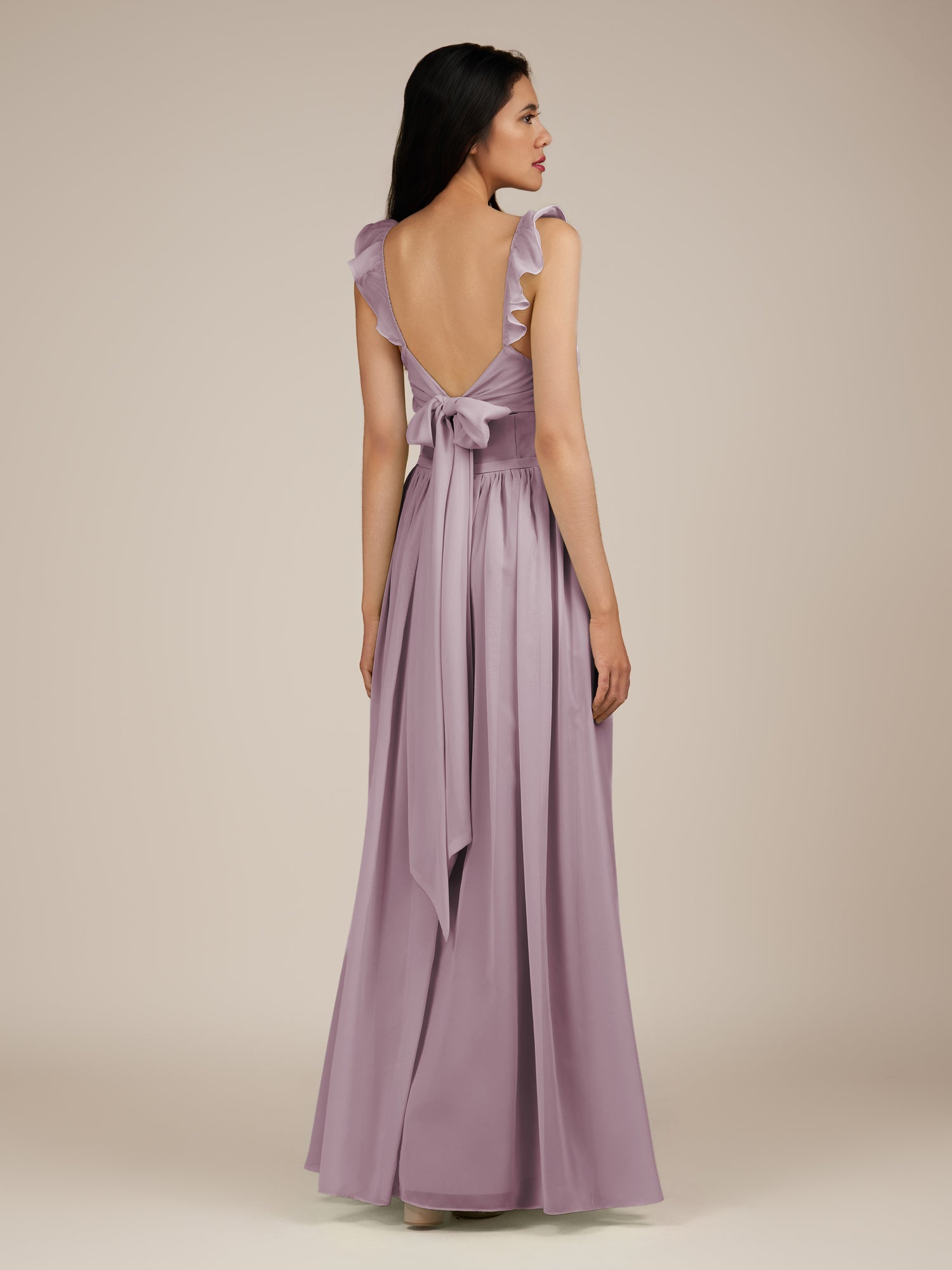 KissDress-Onyx Dusk A Line Sweetheart Chiffon Ruffled Long Bridesmaid Dress with Slit