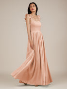 KissDress-Onyx English Rose A Line Sweetheart Chiffon Ruffled Long Bridesmaid Dress with Slit