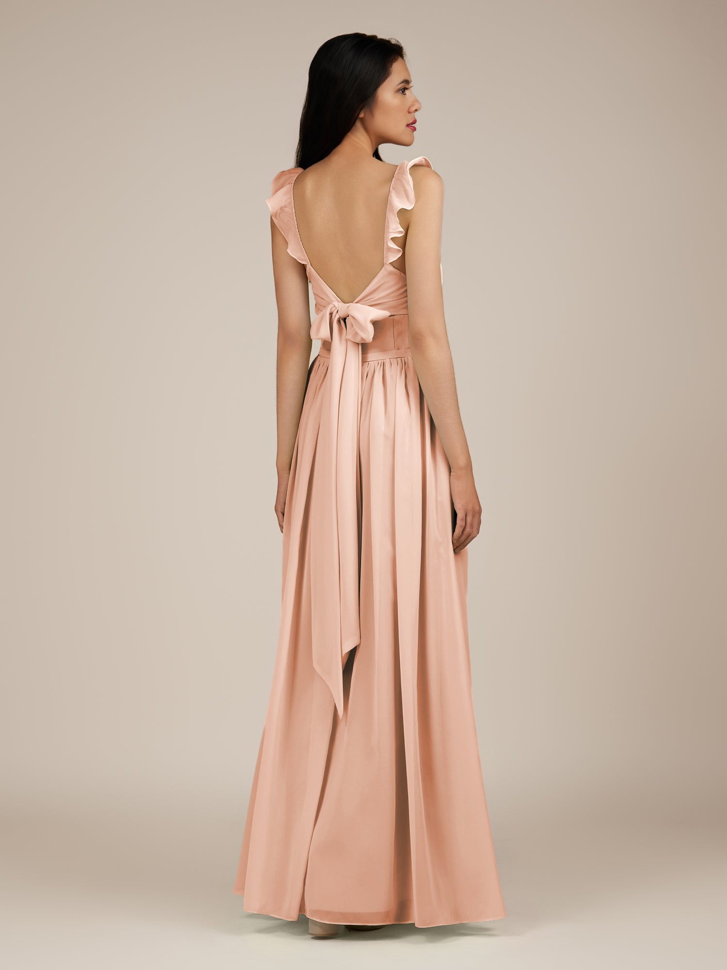 KissDress-Onyx English Rose A Line Sweetheart Chiffon Ruffled Long Bridesmaid Dress with Slit