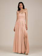 KissDress-Onyx English Rose A Line Sweetheart Chiffon Ruffled Long Bridesmaid Dress with Slit