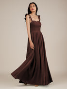 KissDress-Onyx Espresso A Line Sweetheart Chiffon Ruffled Long Bridesmaid Dress with Slit