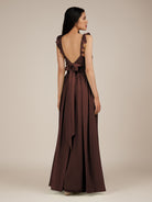 KissDress-Onyx Espresso A Line Sweetheart Chiffon Ruffled Long Bridesmaid Dress with Slit