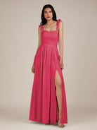 KissDress-Onyx Fuchsia A Line Sweetheart Chiffon Ruffled Long Bridesmaid Dress with Slit