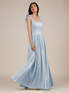 KissDress-Onyx Ice A Line Sweetheart Chiffon Ruffled Long Bridesmaid Dress with Slit