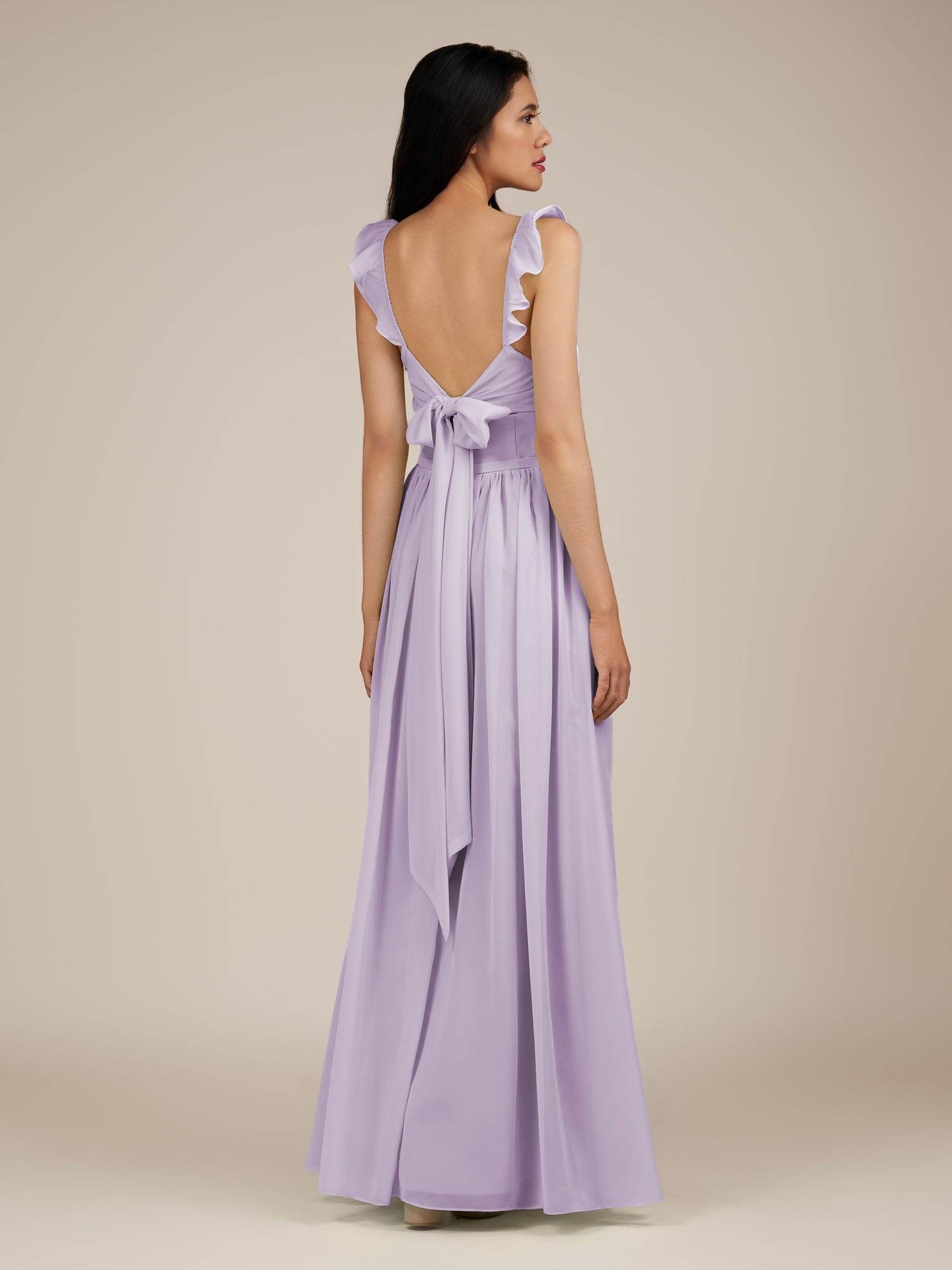 KissDress-Onyx Lavender A Line Sweetheart Chiffon Ruffled Long Bridesmaid Dress with Slit