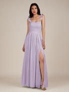KissDress-Onyx Lavender A Line Sweetheart Chiffon Ruffled Long Bridesmaid Dress with Slit