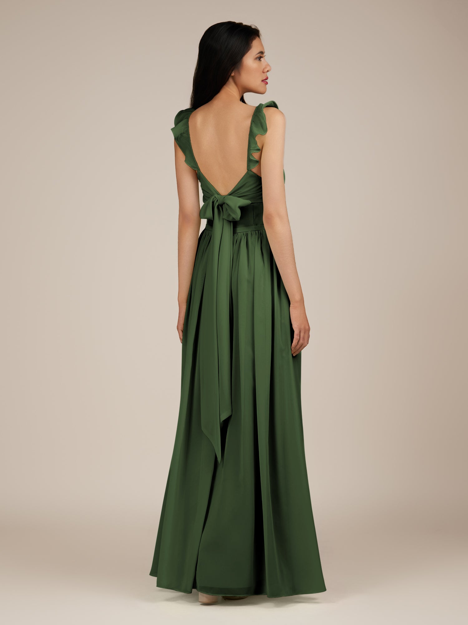 KissDress-Onyx Moss A Line Sweetheart Chiffon Ruffled Long Bridesmaid Dress with Slit