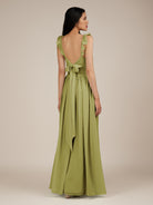 KissDress-Onyx Moss Green A Line Sweetheart Chiffon Ruffled Long Bridesmaid Dress with Slit
