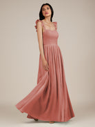 KissDress-Onyx Mulberry A Line Sweetheart Chiffon Ruffled Long Bridesmaid Dress with Slit