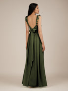 KissDress-Onyx Olive A Line Sweetheart Chiffon Ruffled Long Bridesmaid Dress with Slit