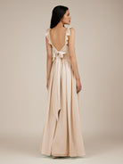 KissDress-Onyx Pale Blush A Line Sweetheart Chiffon Ruffled Long Bridesmaid Dress with Slit