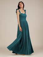 KissDress-Onyx Pine A Line Sweetheart Chiffon Ruffled Long Bridesmaid Dress with Slit