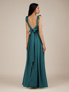 KissDress-Onyx Pine A Line Sweetheart Chiffon Ruffled Long Bridesmaid Dress with Slit