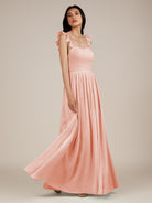 KissDress-Onyx Rose Petal A Line Sweetheart Chiffon Ruffled Long Bridesmaid Dress with Slit