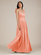 KissDress-Onyx Rosette A Line Sweetheart Chiffon Ruffled Long Bridesmaid Dress with Slit