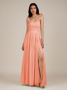 KissDress-Onyx Rosette A Line Sweetheart Chiffon Ruffled Long Bridesmaid Dress with Slit