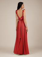 KissDress-Onyx Ruby Red A Line Sweetheart Chiffon Ruffled Long Bridesmaid Dress with Slit