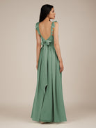 KissDress-Onyx Sea Glass A Line Sweetheart Chiffon Ruffled Long Bridesmaid Dress with Slit