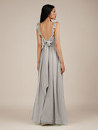 KissDress-Onyx Silver A Line Sweetheart Chiffon Ruffled Long Bridesmaid Dress with Slit