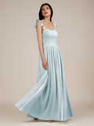 KissDress-Onyx Sky Blue A Line Sweetheart Chiffon Ruffled Long Bridesmaid Dress with Slit