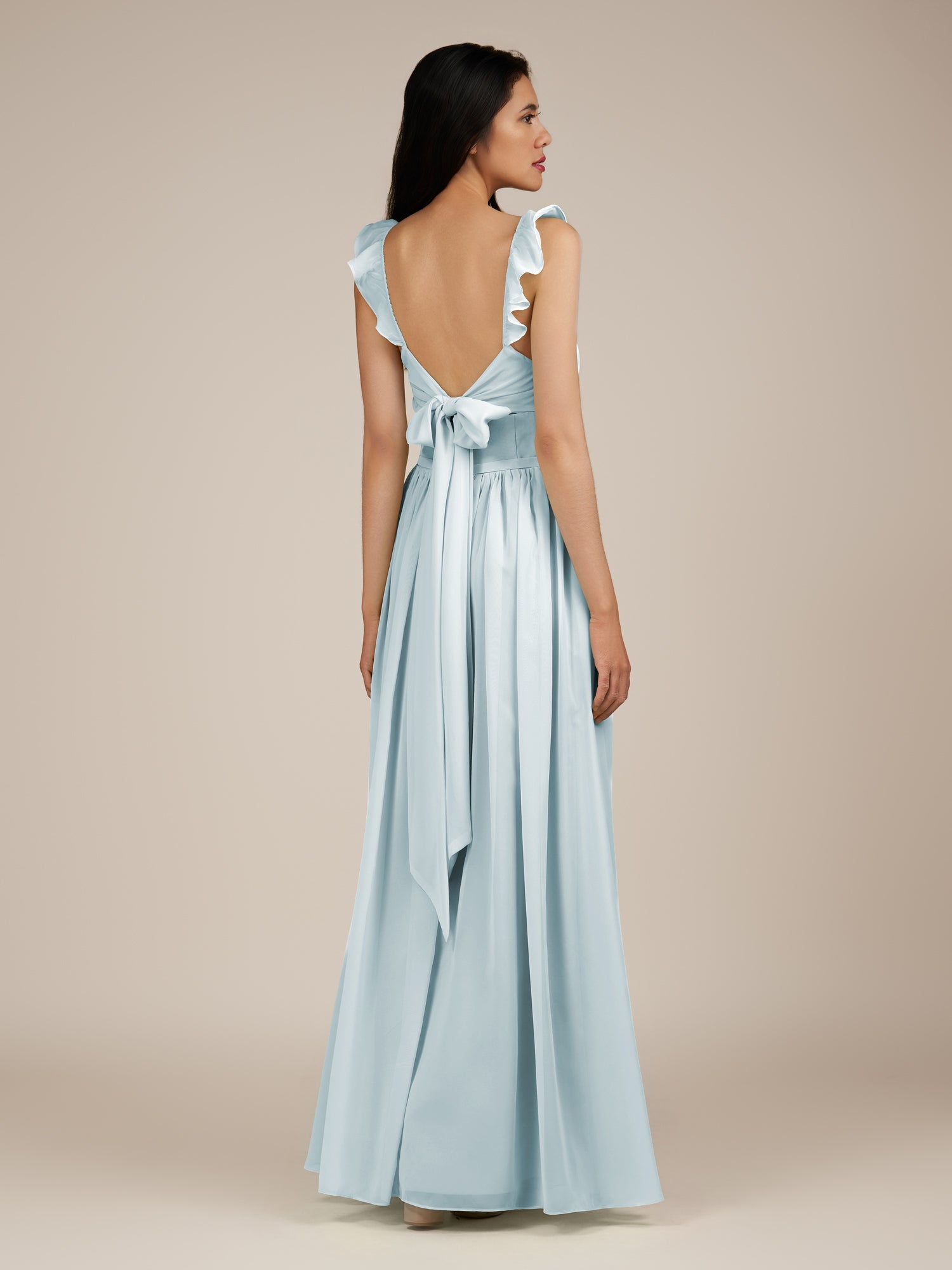 KissDress-Onyx Sky Blue A Line Sweetheart Chiffon Ruffled Long Bridesmaid Dress with Slit