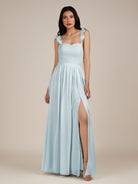 KissDress-Onyx Sky Blue A Line Sweetheart Chiffon Ruffled Long Bridesmaid Dress with Slit