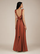 KissDress-Onyx Spice A Line Sweetheart Chiffon Ruffled Long Bridesmaid Dress with Slit