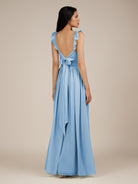 KissDress-Onyx Steel Blue A Line Sweetheart Chiffon Ruffled Long Bridesmaid Dress with Slit