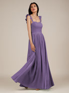 KissDress-Onyx Tahiti A Line Sweetheart Chiffon Ruffled Long Bridesmaid Dress with Slit