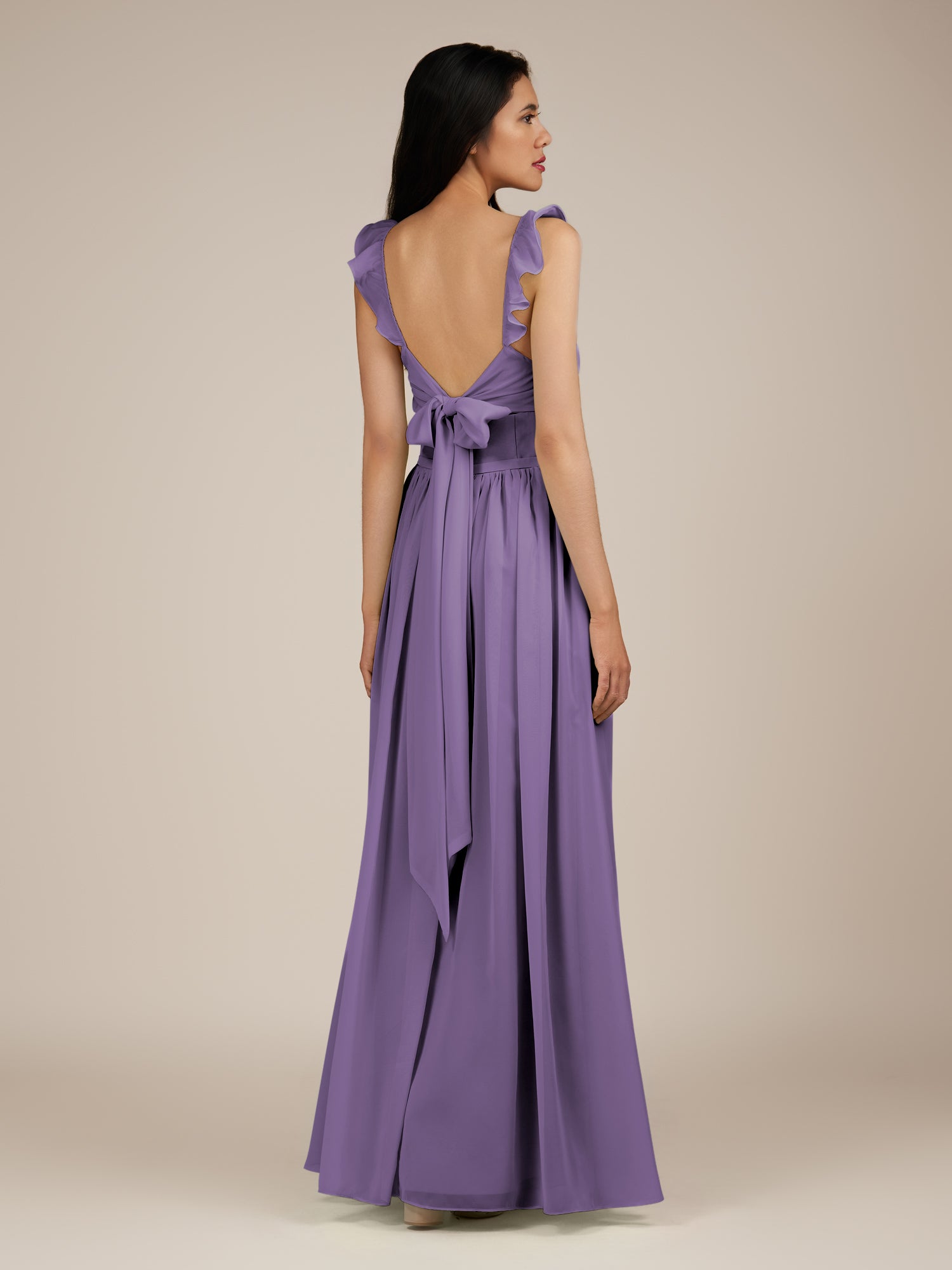 KissDress-Onyx Tahiti A Line Sweetheart Chiffon Ruffled Long Bridesmaid Dress with Slit