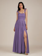 KissDress-Onyx Tahiti A Line Sweetheart Chiffon Ruffled Long Bridesmaid Dress with Slit