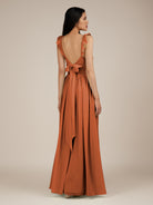 KissDress-Onyx Terracotta A Line Sweetheart Chiffon Ruffled Long Bridesmaid Dress with Slit