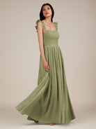 KissDress-Onyx Thyme A Line Sweetheart Chiffon Ruffled Long Bridesmaid Dress with Slit