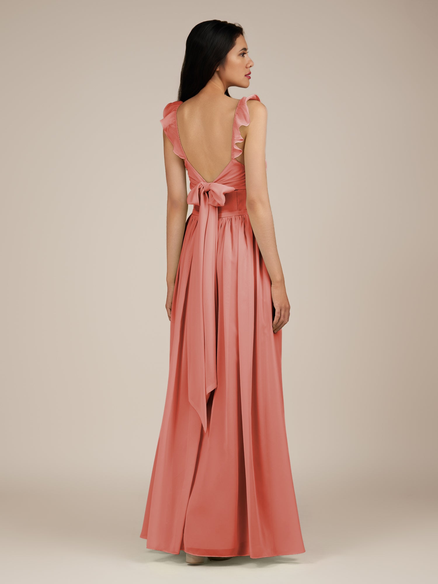 KissDress-Onyx Wild Rose A Line Sweetheart Chiffon Ruffled Long Bridesmaid Dress with Slit