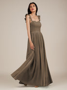 KissDress-Onyx Willow Green A Line Sweetheart Chiffon Ruffled Long Bridesmaid Dress with Slit
