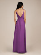 KissDress-Ophelia Amethyst A Line Chiffon V Neck Long Bridesmaid Dress with Pleats