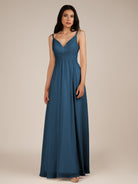 KissDress-Ophelia Bermuda A Line Chiffon V Neck Long Bridesmaid Dress with Pleats