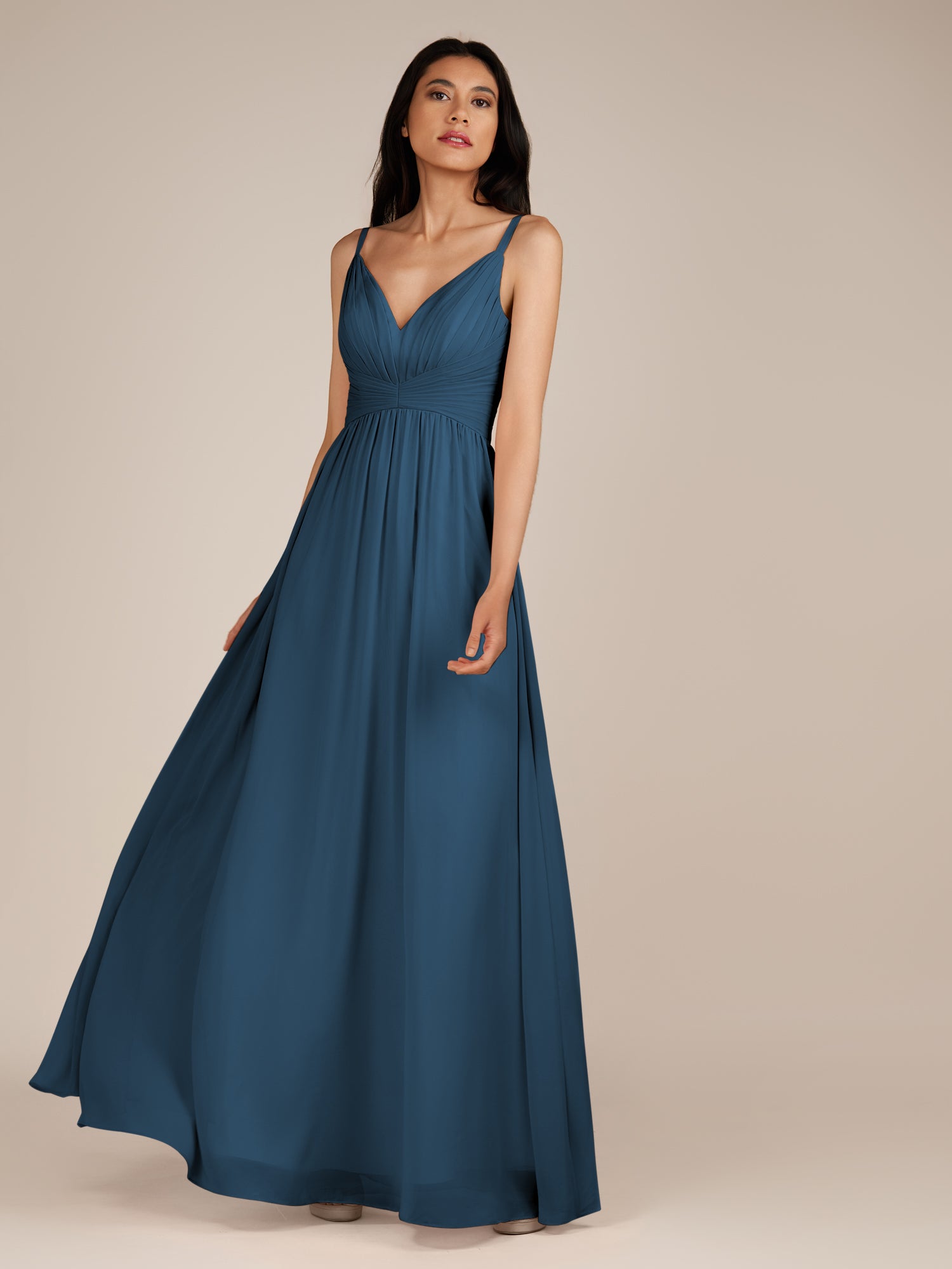 KissDress-Ophelia Bermuda A Line Chiffon V Neck Long Bridesmaid Dress with Pleats