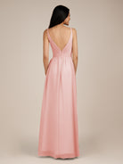 KissDress-Ophelia Blush Pink A Line Chiffon V Neck Long Bridesmaid Dress with Pleats