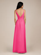 KissDress-Ophelia BonBon Pink A Line Chiffon V Neck Long Bridesmaid Dress with Pleats