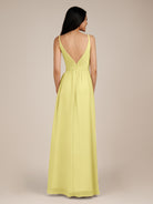 KissDress-Ophelia Buttercup A Line Chiffon V Neck Long Bridesmaid Dress with Pleats