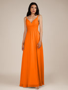 KissDress-Ophelia Cinnamon A Line Chiffon V Neck Long Bridesmaid Dress with Pleats
