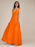 KissDress-Ophelia Cinnamon A Line Chiffon V Neck Long Bridesmaid Dress with Pleats